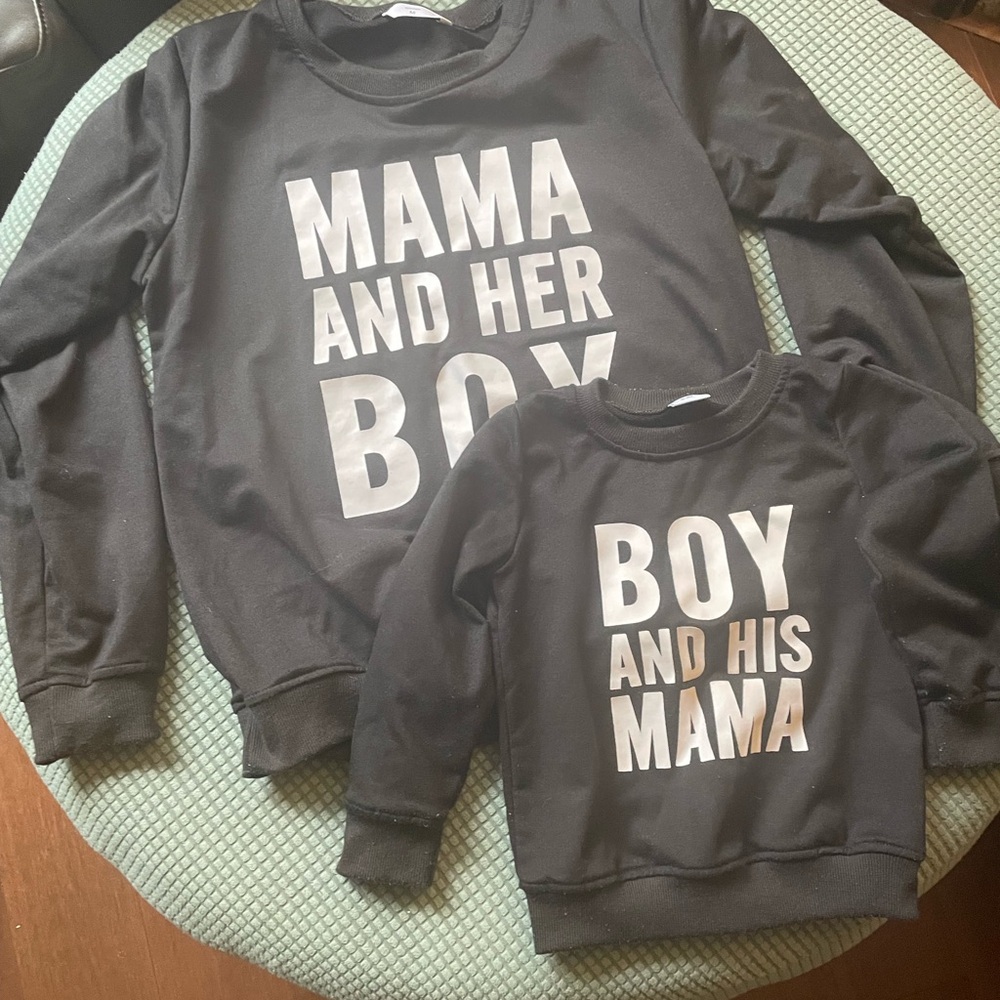 Matching Black Sweatshirts for Mom and Son